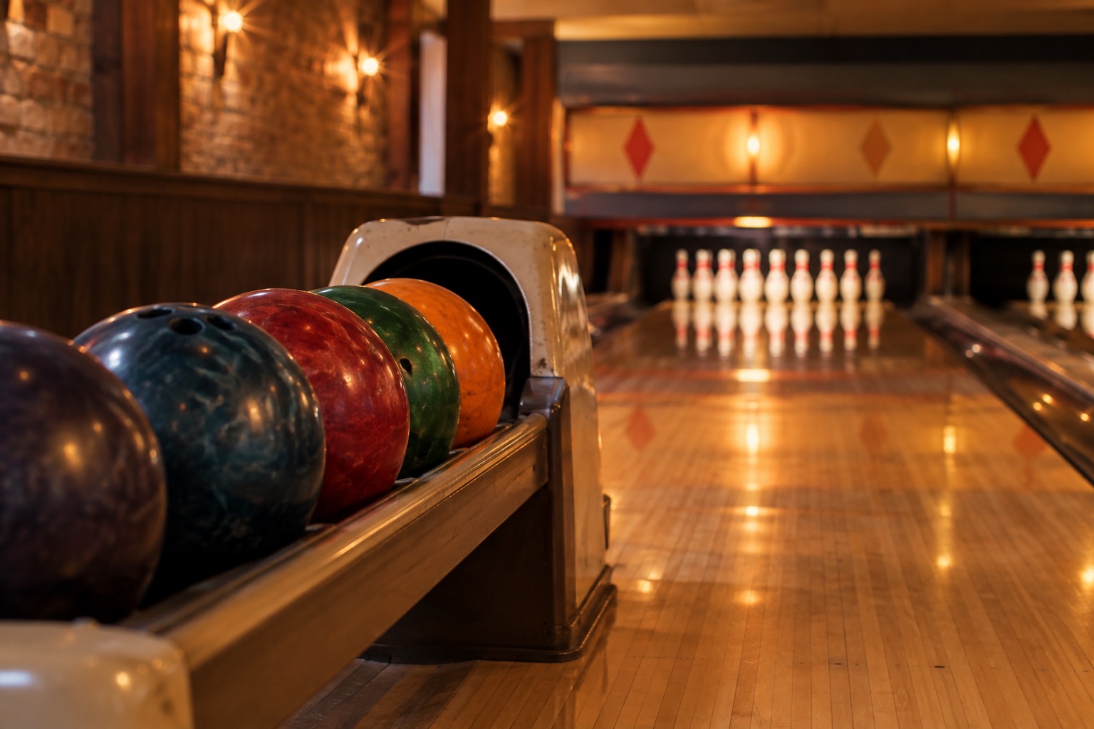 Illustrative bowling alley scene