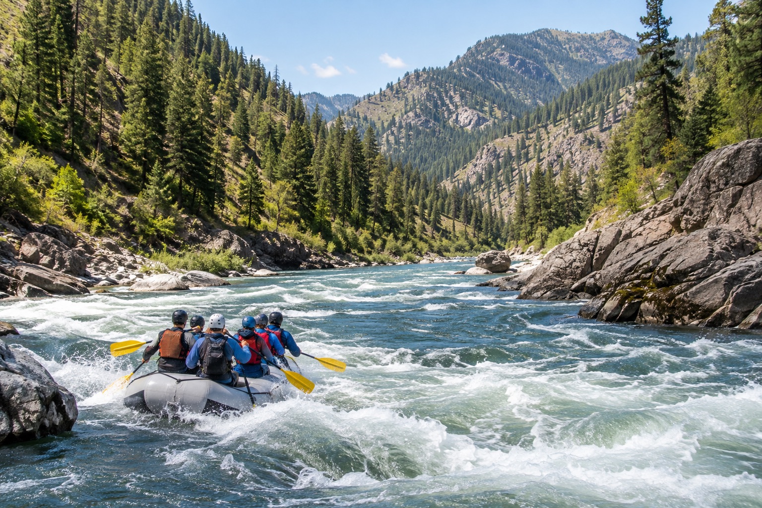 Illustrative river rafting scene